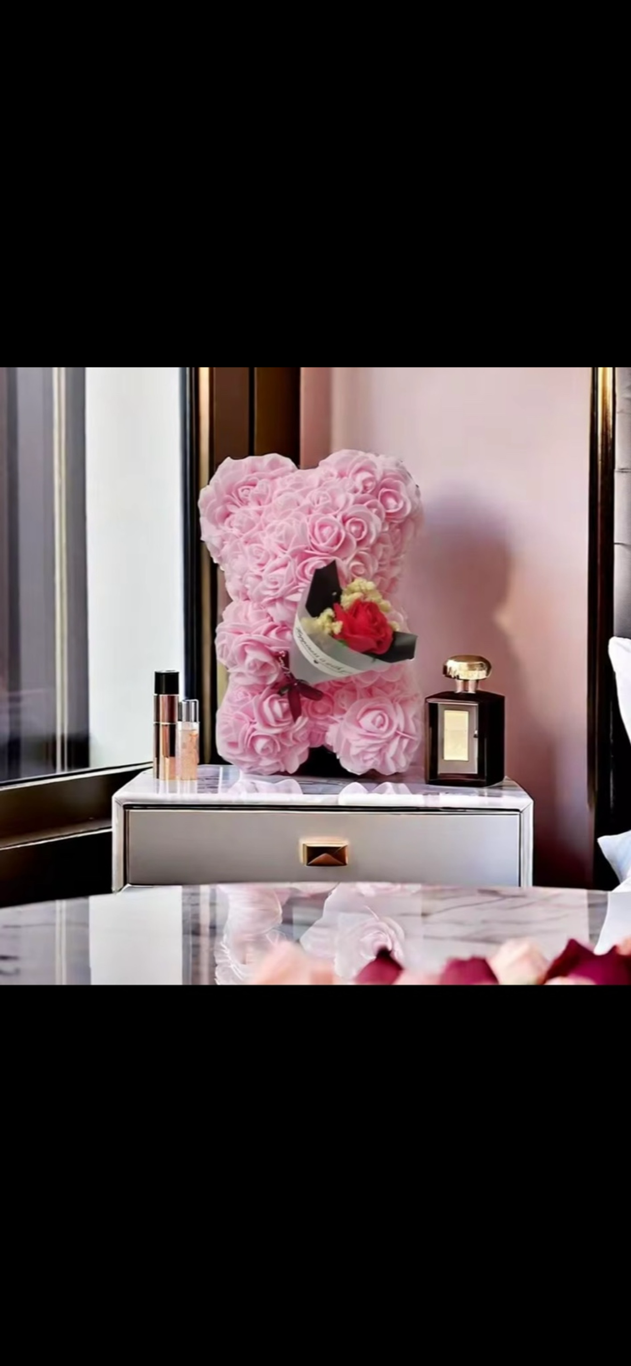 Ours en Roses Rose avec Bouquet Rouge – Cadeau Amour & Tendresse