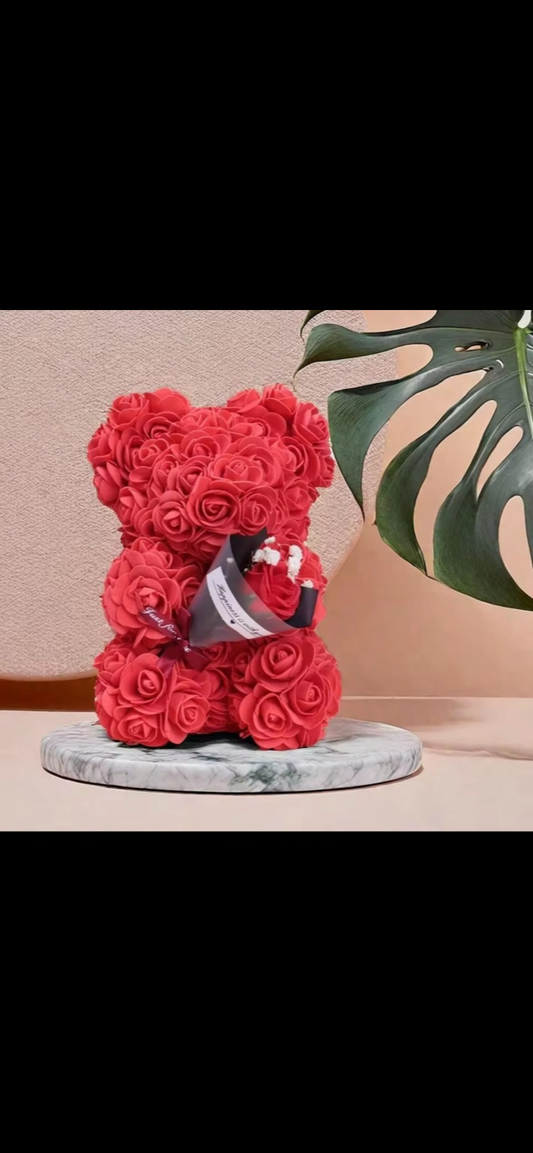 Ours en Roses Rose avec Bouquet Rouge – Cadeau Amour & Tendresse