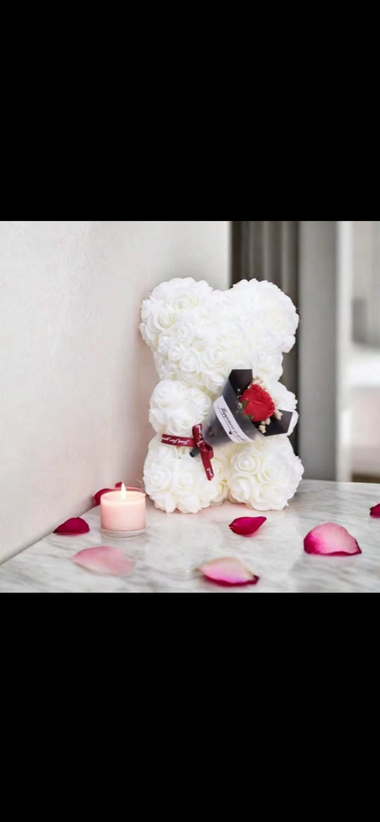 Ours en Roses Rose avec Bouquet Rouge – Cadeau Amour & Tendresse