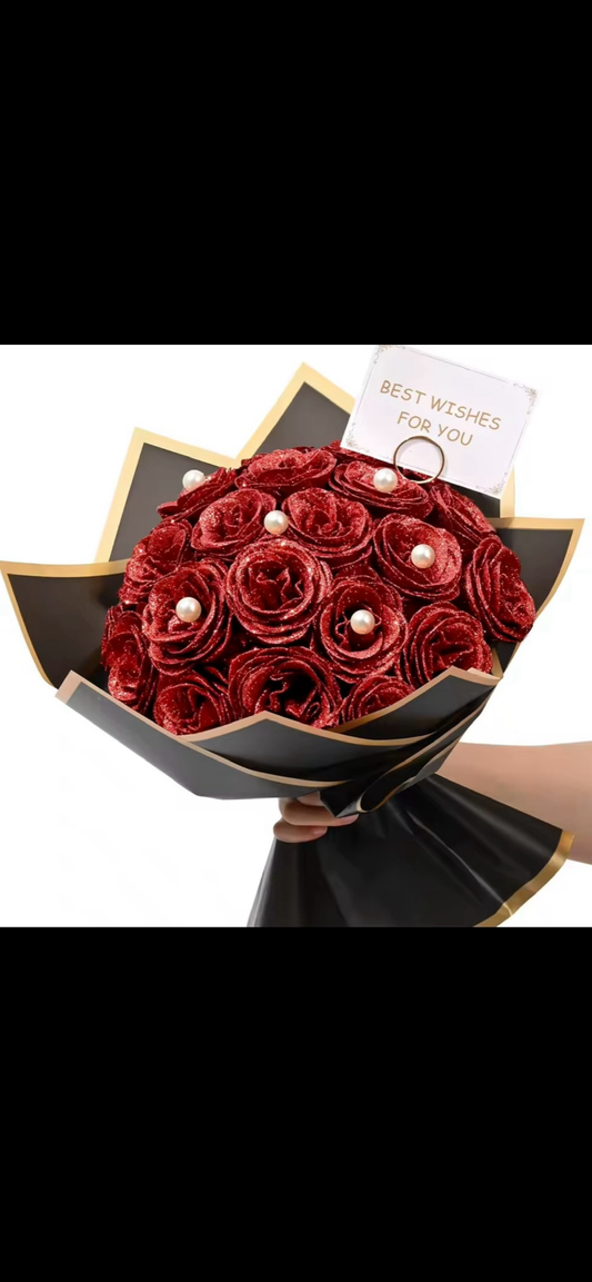 Bouquet de Roses Pailletées Rouge et Or – Cadeau Luxe 12pcs